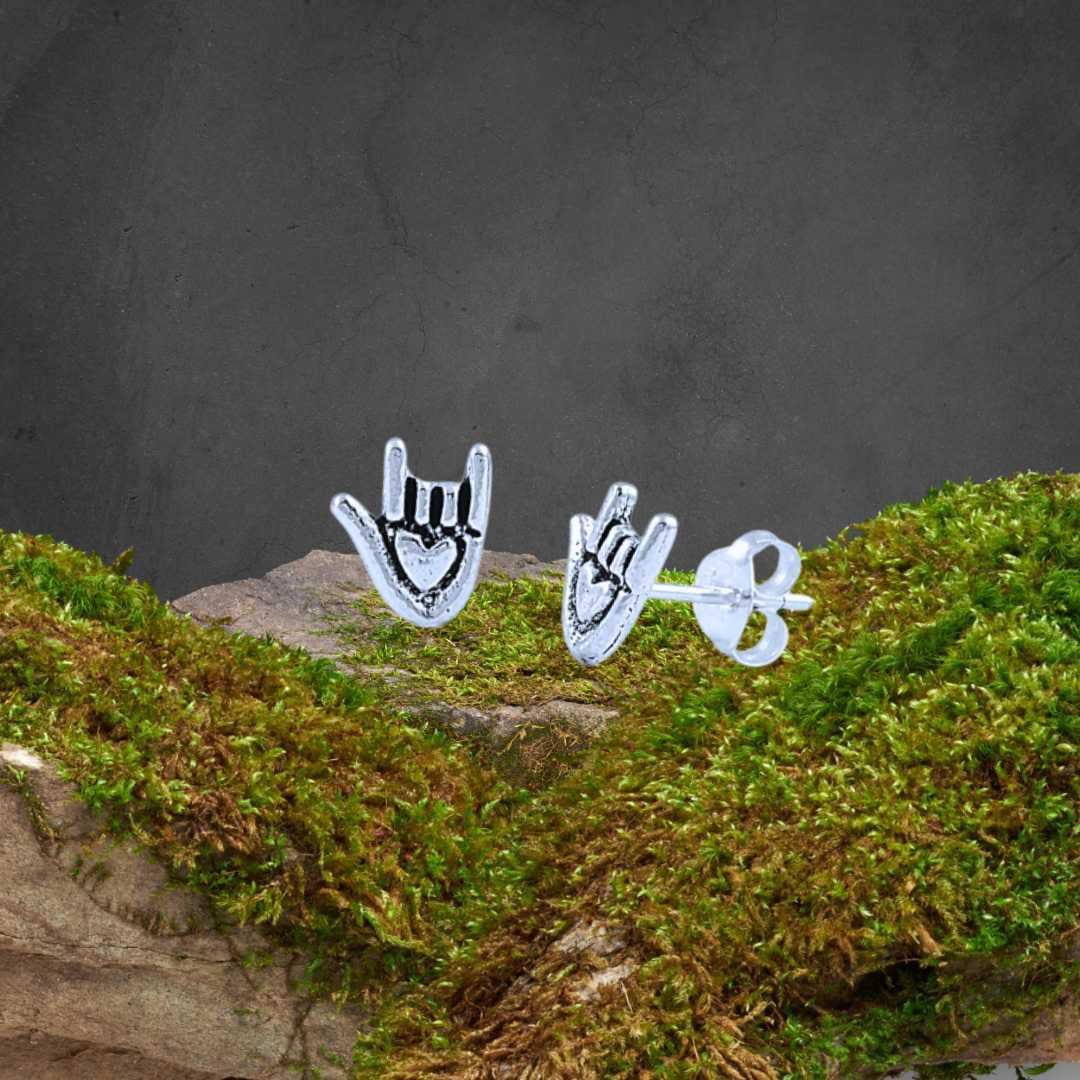 American Sign Language "I Love You" Sterling Stud Earrings