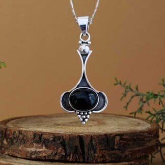 an image of a Oval Black Onyx and Sterling Silver Beaded Pendant