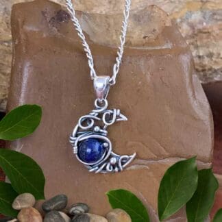 an image of a Dainty Sterling Silver Moon with Lapis Lazuli Pendant