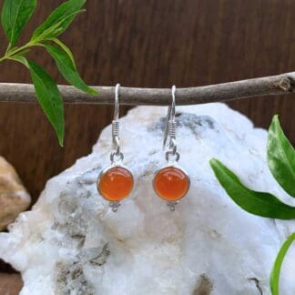 an image of a pair of Petite Round Carnelian and Sterling Silver Earrings