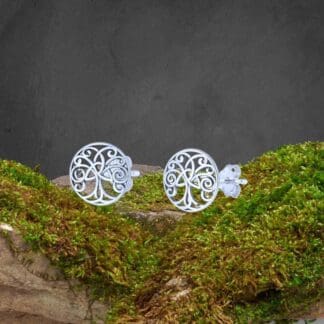 an image of a pair of Sterling Silver Tree of Life Triquetra Stud Earrings