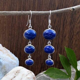 an image of a pair of Triple Oval Lapis Lazuli and Sterling Silver Dangle Earrings