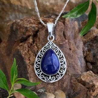 an image of a Teardrop Lapis Lazuli Filigree Sterling Silver Pendant