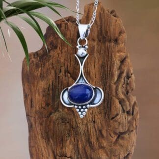 an image of a Oval Lapis Lazuli and Sterling Silver Beaded Pendant