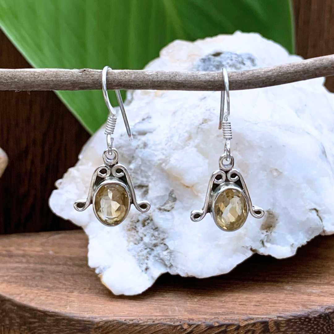 an image of a pair of Oval Faceted Citrine and Sterling Silver Earrings