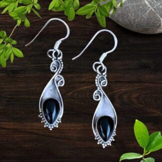 Elegant Sterling Silver Teardrop Black Onyx Dangle Earrings