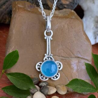 an image of a Flower Blue Chalcedony and Sterling Silver Pendant