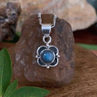 an image of a Dainty Labradorite Sterling Silver Floral Pendant