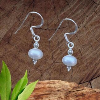 an image of a pair of Dainty Oval Pearl and Sterling Silver Earrings