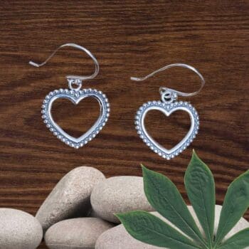 an image of a pair of Beaded Sterling Silver Open Heart Earrings