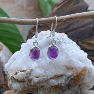 an image of a pair of Petite Oval Amethyst and Sterling Silver Earrings