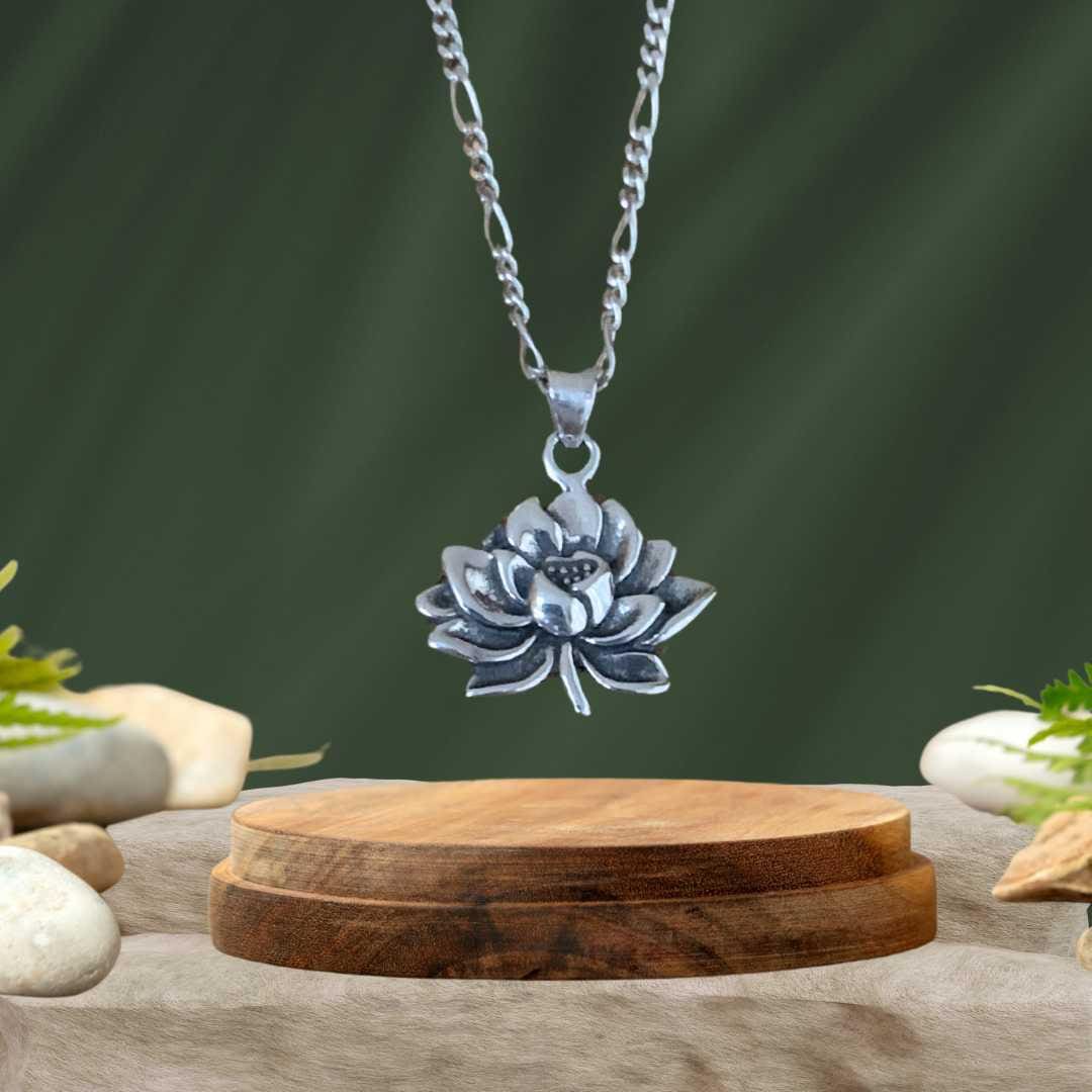 an image of a Detailed Sterling Silver Blooming Lotus Pendant