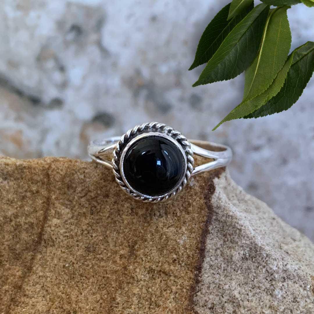 an image of a Round Black Onyx and Sterling Silver Ring