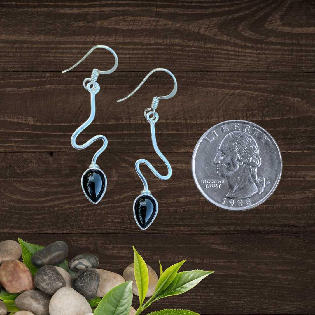 Contemporary Sterling Silver and Black Onxy Teardrop Earrings - Image 2