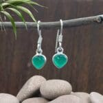 an image of a pair of Tiny Green Onyx Hearts and Sterling Silver Earrings