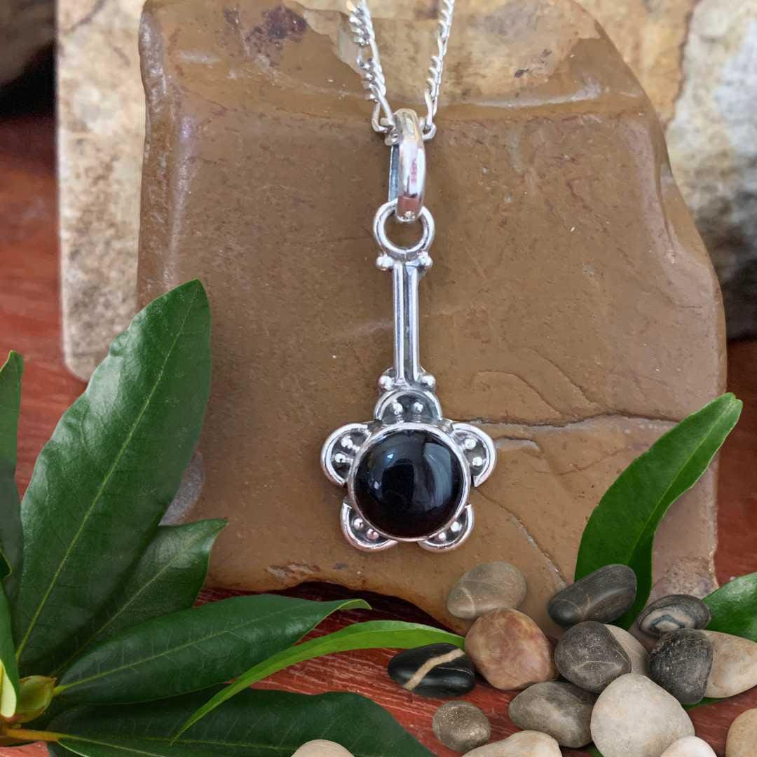 an image of a Flower Black Onyx and Sterling Silver Pendant
