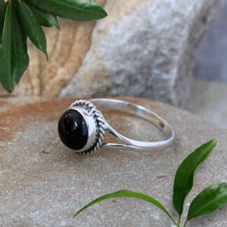 an image of a Round Black Onyx and Sterling Silver Ring side view