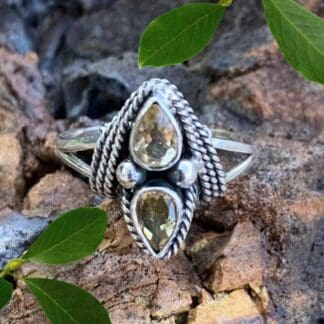 Double Faceted Citrine and Sterling Silver Ring