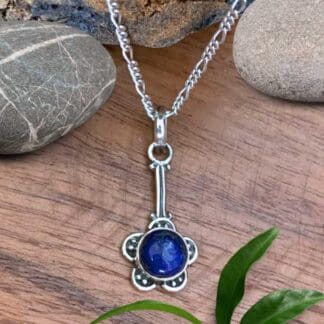 an image of a Flower Lapis Lazuli and Sterling Silver Pendant