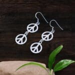 an image of a pair of dangle Sterling Silver Double Peace Sign Earrings
