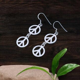 an image of a pair of dangle Sterling Silver Double Peace Sign Earrings