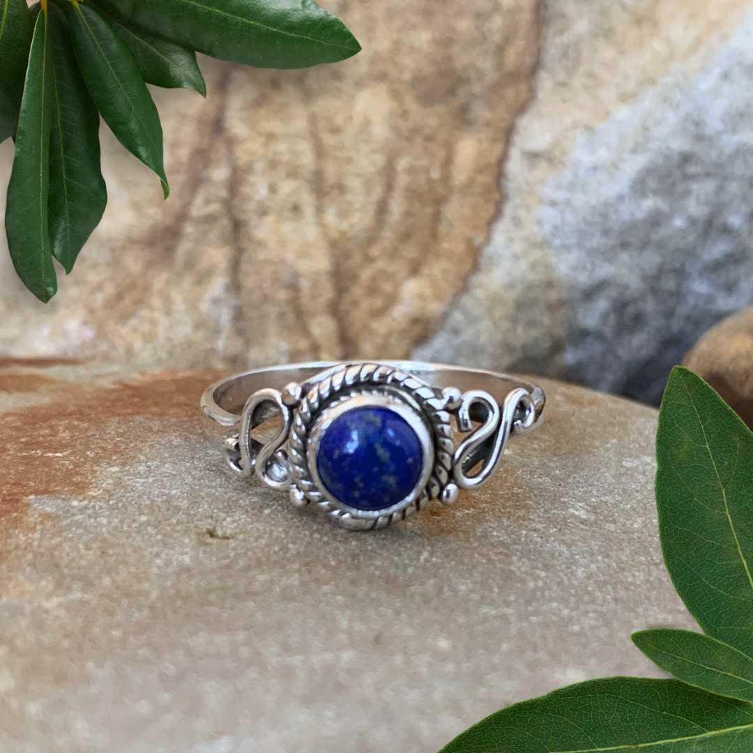 an image of a Petite Round Lapis Lazuli and Sterling Silver Ring