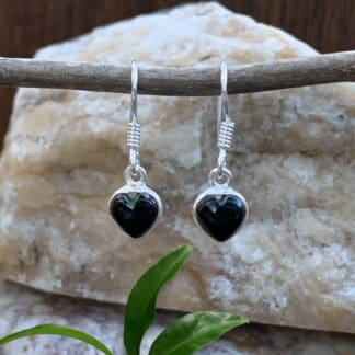 Tiny Black Onyx Hearts and Sterling Silver Earrings