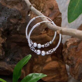 an image of a pair of Sterling Silver Bali Double Ball Hoop Earrings