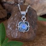 An image of a Dainty Rainbow Moonstone Sterling Silver Floral Pendant