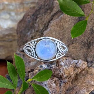 an image of a Round Rainbow Moonstone Filigree Sterling Silver Ring