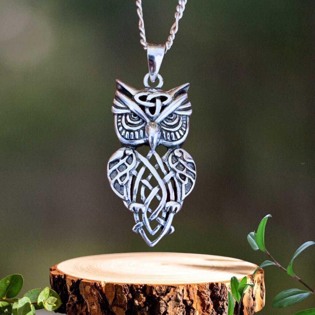 an image of a Bold Celtic Sterling Silver Owl Pendant