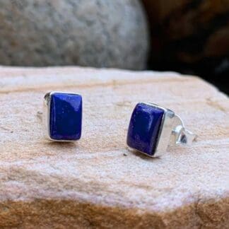 an image of a pair of Rectangle Lapis Lazuli and Sterling Silver Stud Earrings