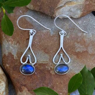an image of a pair of Labradorite and Sterling Silver Upside Down Heart Earrings