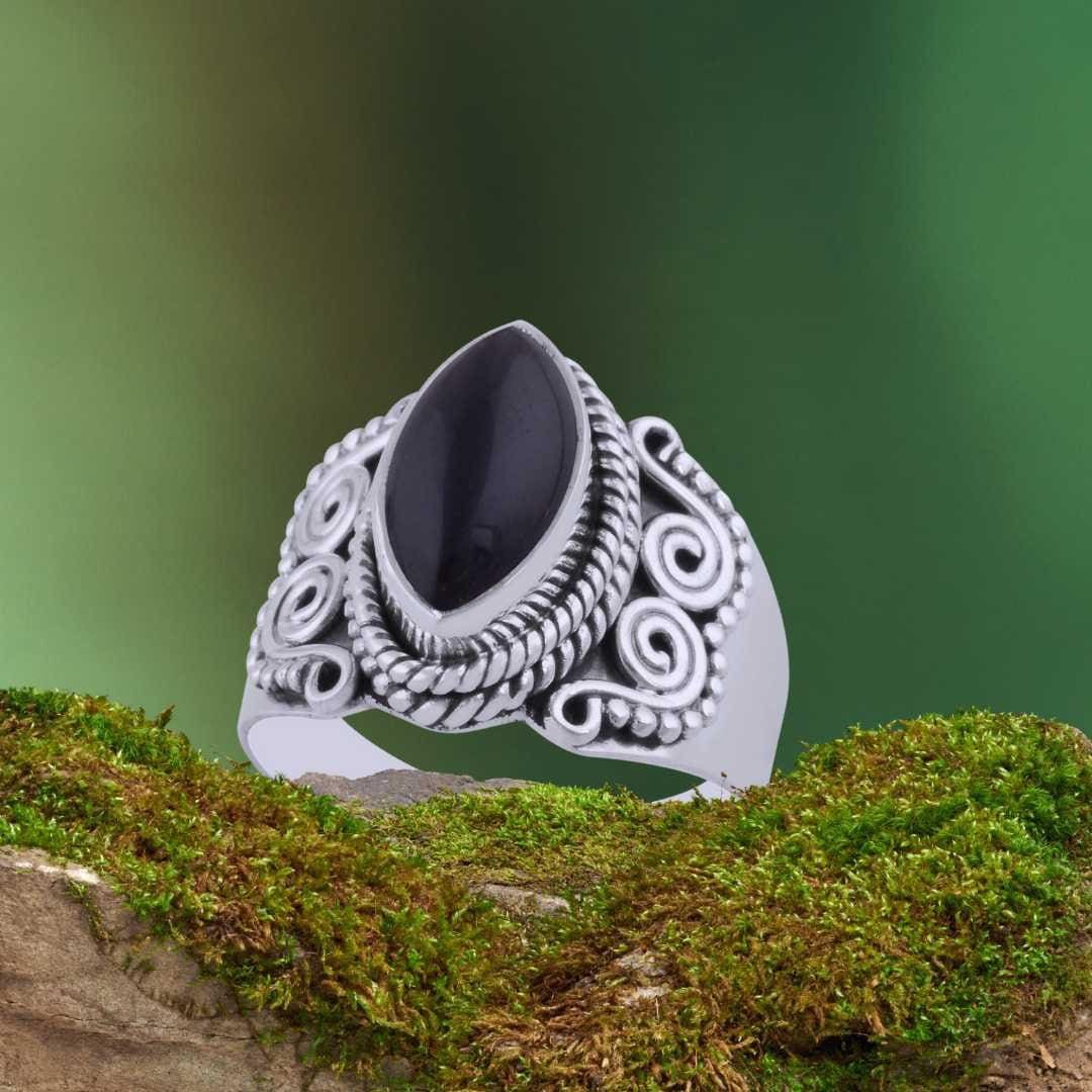 an image of a Marquise Black Onyx and Sterling Silver Ring