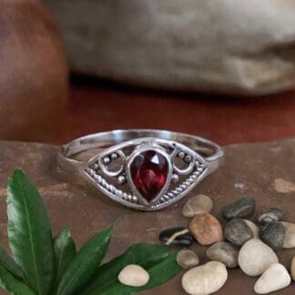 an image of a Dainty Teardrop Garnet Sterling Silver Ring
