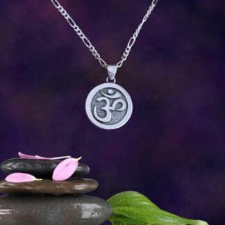 an image of a round Sterling Silver Om Disc Pendant