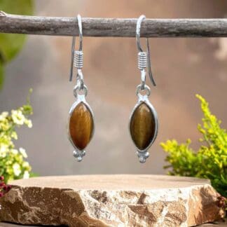 an image of a pair of Petite Marquise Tiger's Eye and Sterling Silver Earrings