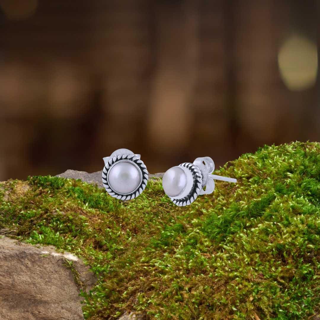 an image of a pair of Pearl and Sterling Silver Round Stud Earrings