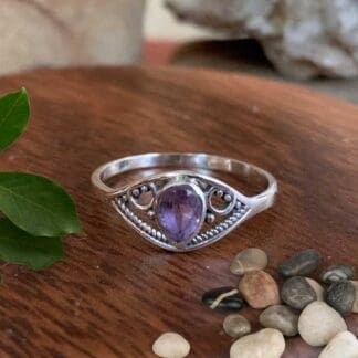 an image of a Dainty Teardrop Amethyst Sterling Silver Ring