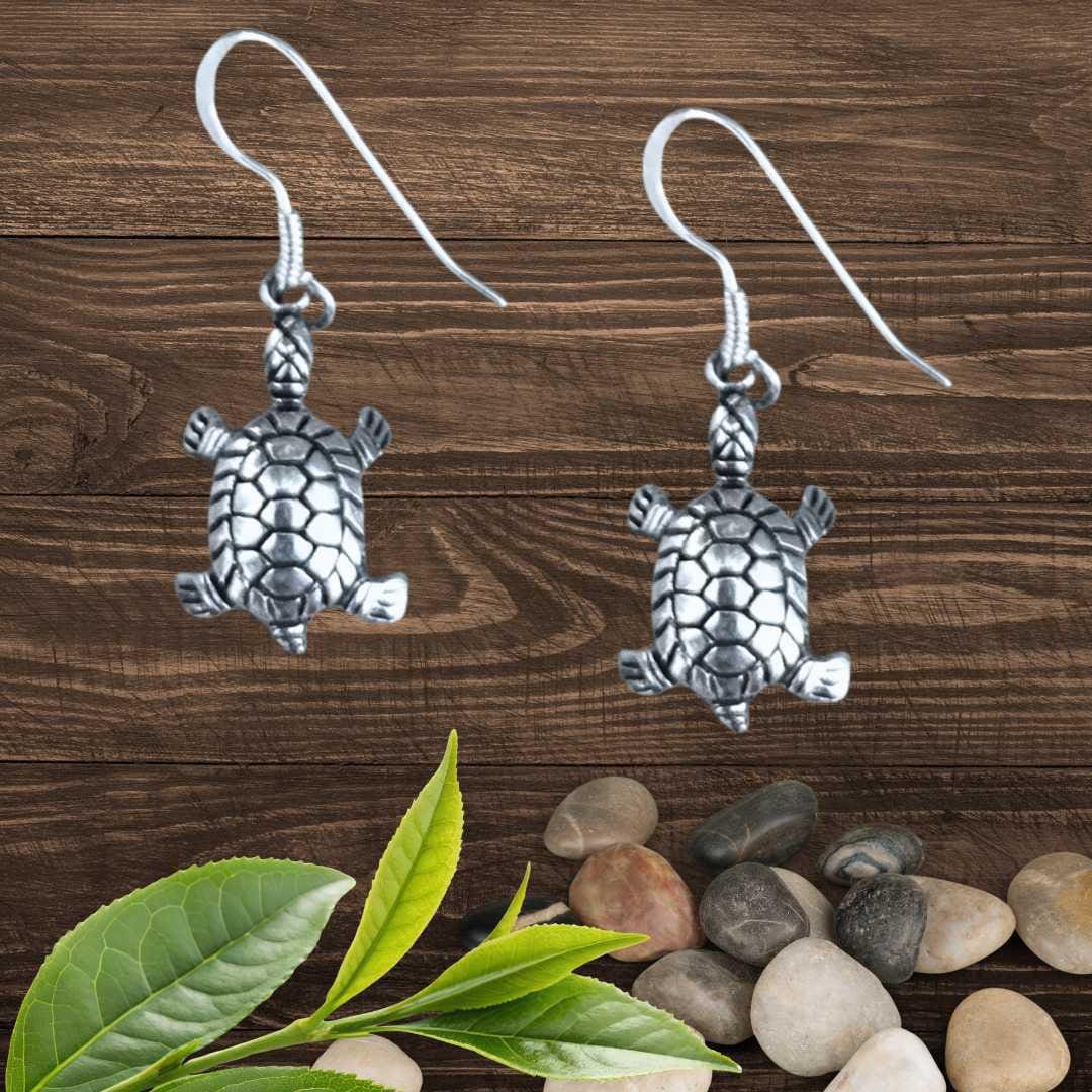 an image of a pair of Sterling Silver Turtle Dangle Earrings