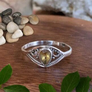 An image of a Dainty Teardrop Citrine Sterling Silver Ring