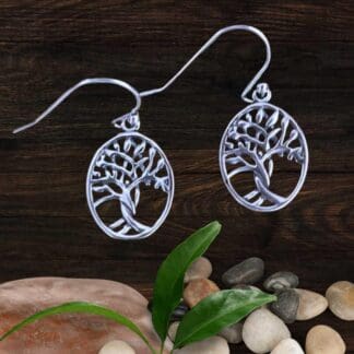 an image of an oval pair of Sterling Silver Tree of Life Earrings