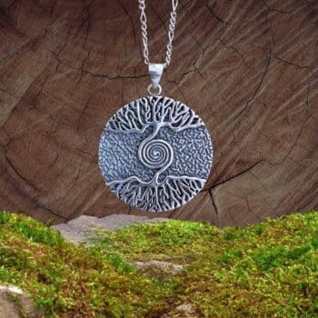 an image of a Round Sterling Silver Spiral Tree Roots Pendant