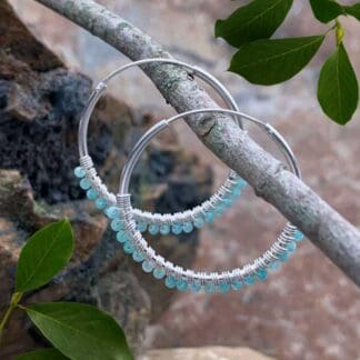 Amazonite Beaded Sterling Hoop Earrings