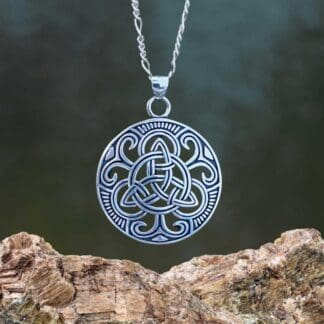 an image of a Round Oxidized Sterling Silver Triquetra Celtic Pendant