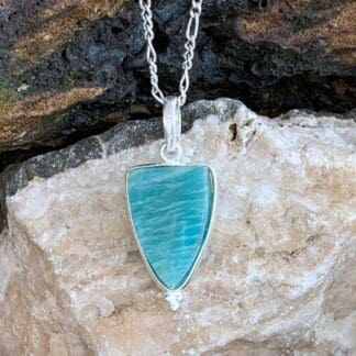 an image of a triangle shaped Amazonite and Sterling Silver Pendant