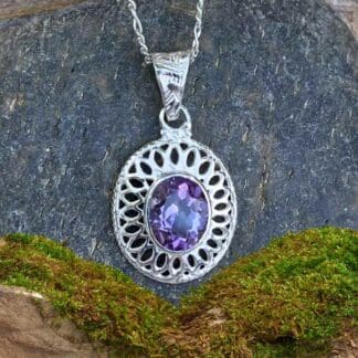 an image of an oval Amethyst Sterling Silver Pendant