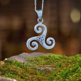 an image of a Sterling Silver Triskele Pendant with Triquetra Knot in Center