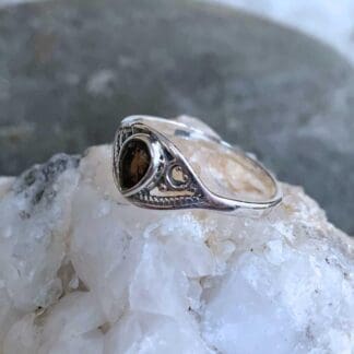 an image of a side view of a Dainty Teardrop Smoky Topaz Sterling Silver Ring