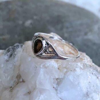 an image of a side view of a Dainty Teardrop Smoky Topaz Sterling Silver Ring